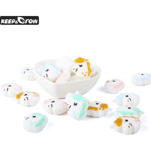10Pcs Silicone Beads Cute Unicorn Food Grade Silicone Teethers Baby Teething Necklace DIY Baby Teething Necklace Pacifier Chain