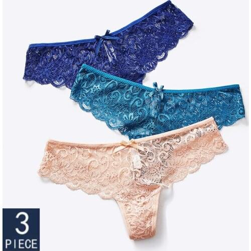 3pcs Thin Sexy Lace Thong Womens Underwear Erotic Transparent Hollow Out Panties String Hot Temptation Seamless Briefs