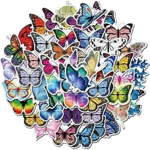 50 PCS Butterfly Sticker Early Learning Educational Stickers Skateboard Bicycle Wall Guitar Waterproof Laptop Sticker