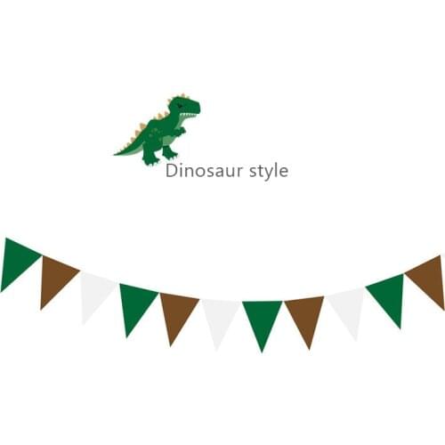 5M 18 Flags Green Khaki White Flags Boys' Pennants Dinosaur Flags Childrens Theme Party Flags Pretty Banner Decoration Supplies