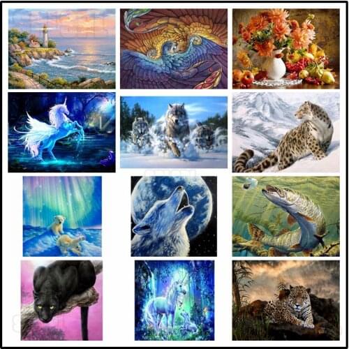 Diamond Painting Still Life Sunflower Labrador Unicorn Wolf Black Panther Tiger Phoenix Snow Leopard Fish Bedroom Decor Pictures