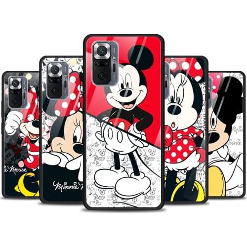 Red disney mickey cute for Xiaomi Redmi Note 10 Pro Max 10S 9T 9S 9 8T 8 7 Pro 5G Luxury Tempered Glass Phone Case Cover