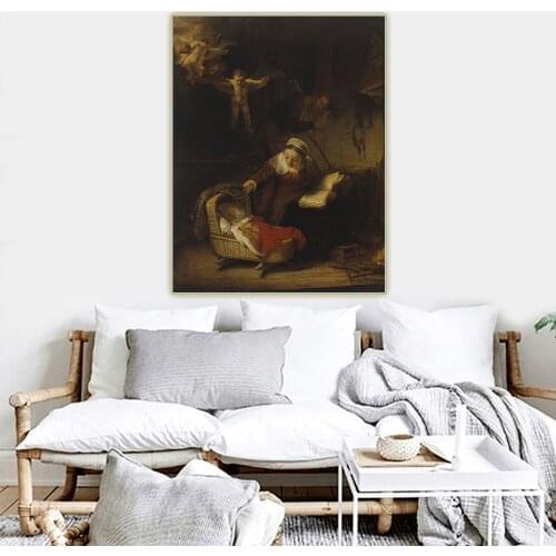 Citon Rembrandt《The Holy Family with Angels》Canvas Art Oil Painting Famous Artwork Picture Wall Background Decor Home Decoration