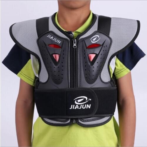 Childrens motorcycle and bicycle riders are equipped with cross-country armor and racing chest armor