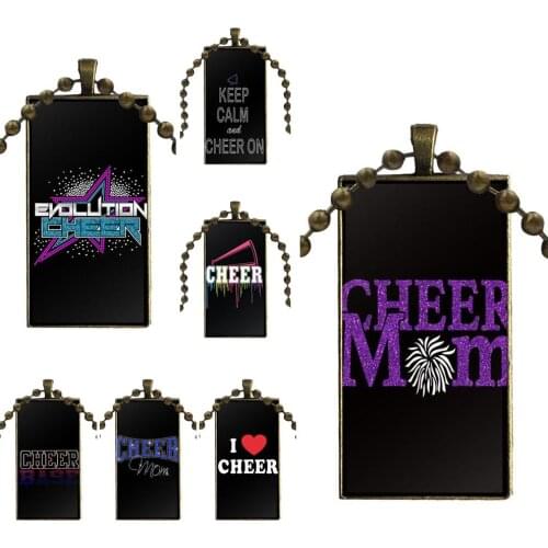 For Women Glass Cabochon Choker Pendant Rectangle Necklace Bronze Color Jewelry Cheers Cheerleader Bow To Toe