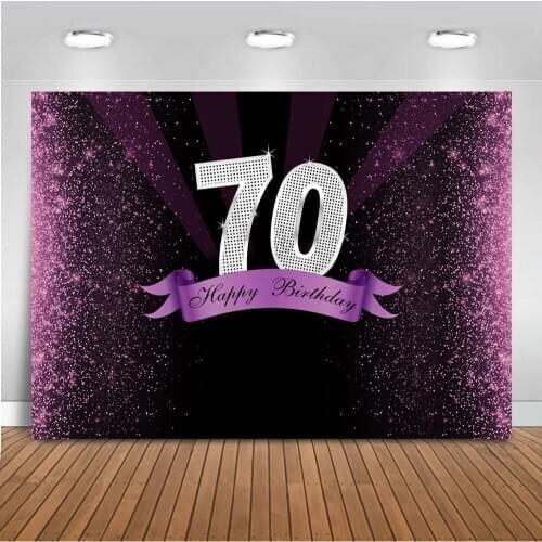 Purple glitter 70th happy birthday theme party backdrop for photography Violet sliver 70th sign background customize for photo