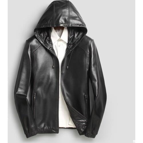 Real Sheepskin Leather Jackets Men Spring Autumn Hooded Coats Top Quality casaca de cuero genuino hombre 2020 MF420