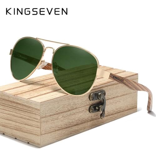 KINGSEVEN High Quality Natural Zebra Wood Temple+Alloy Frame Men Sunglasses Women UV400 Sun Glasses HD Polaiized Lens Eyewear