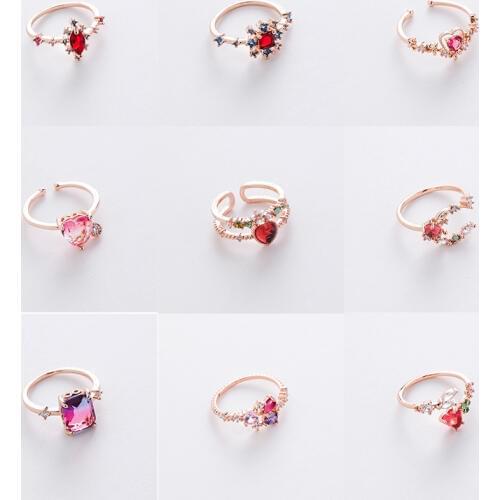 MWsonya New Korean Sweet Heart Flower Cubic Zircon Adjustable Rings For Women Fashion Waterdrop Crystal Bague Party Jewelry