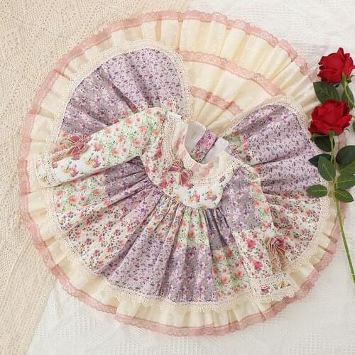 Kids Clothes Autumn Spanish Lolita Floral Print Princess Party Dress Lace Sweet Dresses For Girls 12M-6T