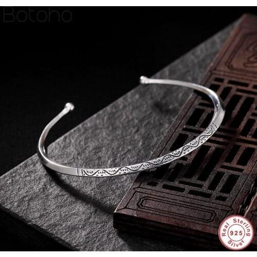 Fashion Jewelry Retro Thai Silver colour Chiang Mai Handmade 925 Sterling Silver colour Open Ended Bangle Men Women Solid Bangle