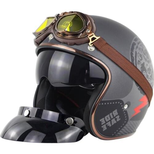 Casque Moto Capacete Motorcycle Helmet Men women Vintage Helmet with Sunshield High Quality 3/4 Open Face Scooter Helmets