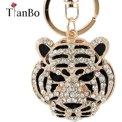 New Arrival Tiger Head Forward Charm Pendant Crystal Purse Bag Car Keyring Key Chain Jewelry Gift For Charming Women