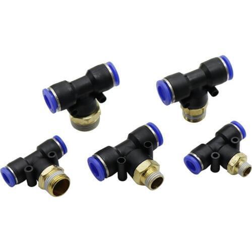 Garden Irrigation 6/8/10/12mm OD Water Hose Pipe Slip Lock Tee Connector 1/8" 1/4" 3/8" 1/2" Male Thread Pneumatic Coumpling 2Pc