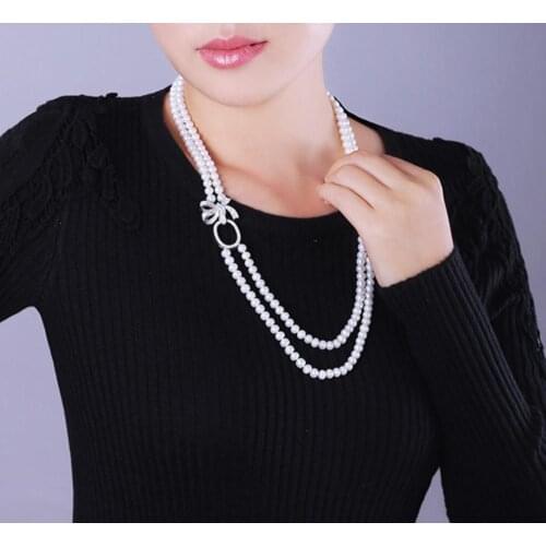 Two strands 9-10mm south sea round whitepearl necklace 18"