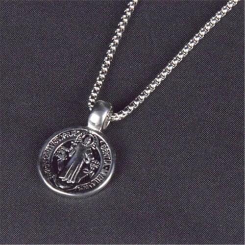 Benedict Exorcism Pendant Necklace Stainless Steel Catholic Jesus Crucifix Cross