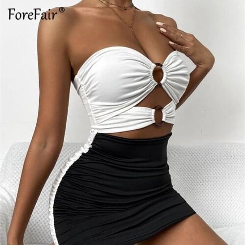 Forefair Strapless Sexy Patchwork Women Bodycon Bandage Dress 2021 Summer Fashion Female Backless Sleeveless Party Dresses