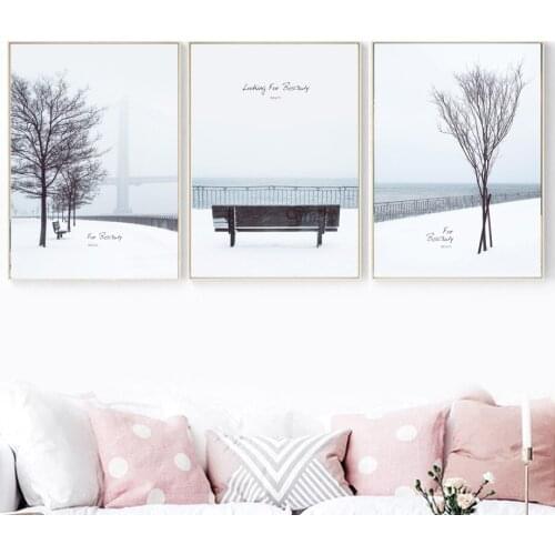 Nordic Posters And Prints Tree Chair Canvas Painting Winter Snow Landscape Poster Wall Pictures For Living Room Bedroom Decor