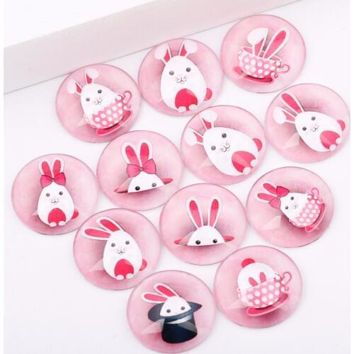 Reidgaller 20pcs Mixed pink Bunny rabbit Photo Round Glass Cabochon 20mm diy flatback handmade jewelry findings