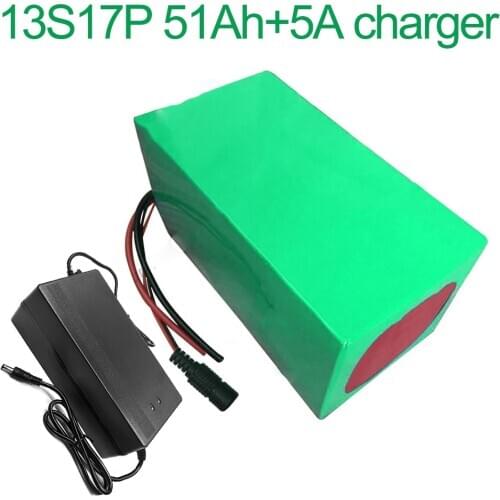 With 5A charger 48V 51Ah 13S17P 18650 Li-ion Battery Pack E-Bike Ebike electric bicycle 260x170x140mm