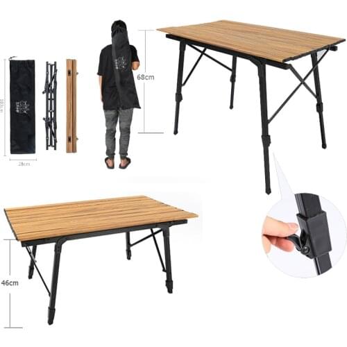 Outdoor Folding Table Camping Telescopic Lifting Table Wood Grain Aluminum Alloy desk Family BBQ Picnic Travel Table