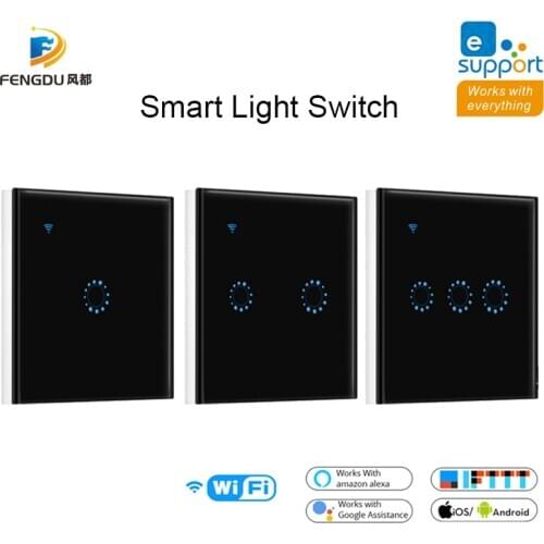 WiFi Touch Switch Smart Switch Smart Home APP Wireless Control Wall Light Works with Alexa Google Home ,EU UK Standard,1 2 3Gang
