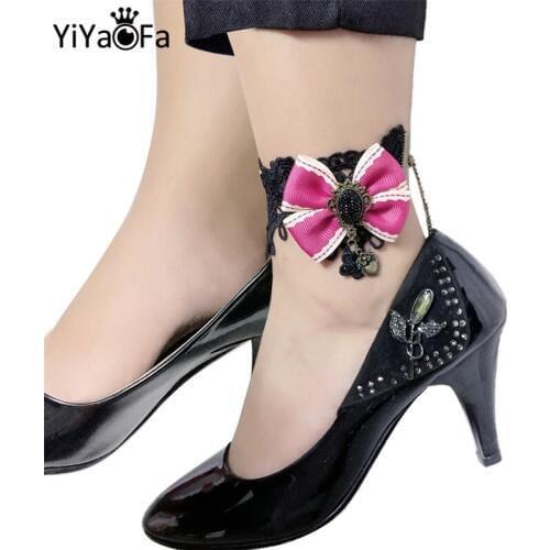 YiYaoFa Handmade Black Lace Anklet Bracelet Gothic Jewelry for Women Accessories Cute Lady Summer Beach Foot Jewelry LA-08
