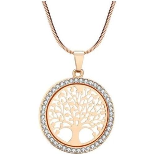 YLWHJJ Hot Tree of Life Crystal Round Small Pendant Necklace Gold Colors Bijoux Collier Elegant Women Jewelry Gifts