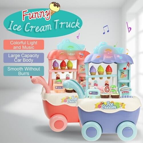 Funny Mini Ice Cream Cart DIY Pretend Play Kitchen Toy With Music & Light Educational Toys For Children Girls Birthday Gifts