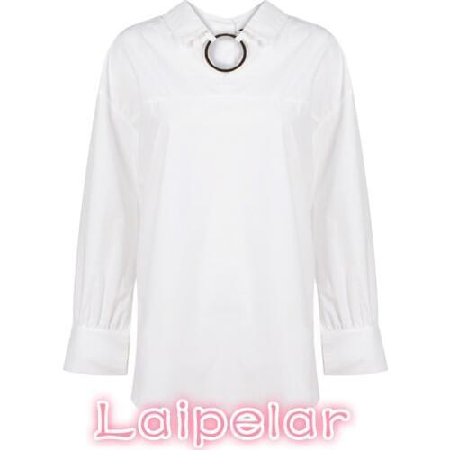 Women Casual design long sleeve loose shirts street hollow out women tops Spring fashion big ring white chiffon blouse