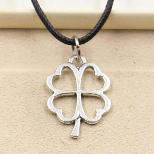 Fashion Hollow Lucky Four Leaf Clover Irish Necklace Pendant Women Jewelry Black Leather Punk Choker Leather Necklace Gift