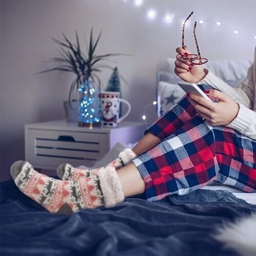 Winter Christmas Ultra Thick Sock Women Cotton Warm Cartoon Print Xmas Cute Elastic Anti Slip Sleep Home Floor Slipper Wear Sock