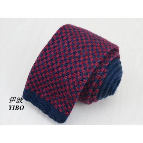 1 pcs/lot ) 100% wool boys retro knitted tie /navy and red small grid desgin/new Korean version style Narrow ties,Free shipping