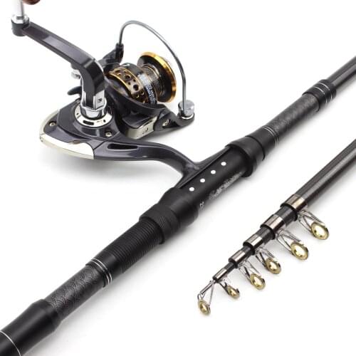 2.1m Fishing rod with reel Telescopic Fishing Rod and Reel Wheel set carbon carp Spinning Rod fast Rocky pole Travel trout rods