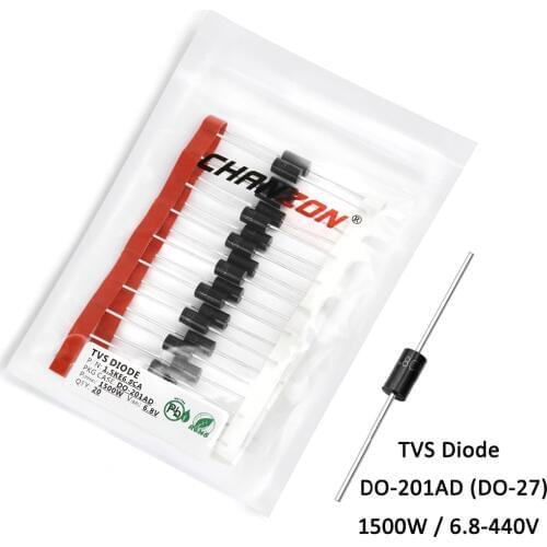 20pcs/Pack TVS Diode DO-27 (DO-201AD) 1500W 6.8V 12V 15V 18V 24V 33V 39V 47V 100V 150V 200V 250V 300V 350V 400V 440V 1.5KE