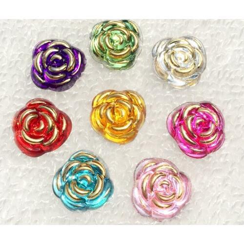 200pcs 15mm mix Rose Flower Resin Crystal Stones Flatback Rhinestone button for DIY Craft Clothes Decoration -A40A*5