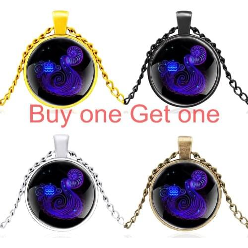 2021 New Arrival Twelve Constellations Aquarius Design Glass Dome Pendant Necklace Men Women Jewelry Accessories Gifts