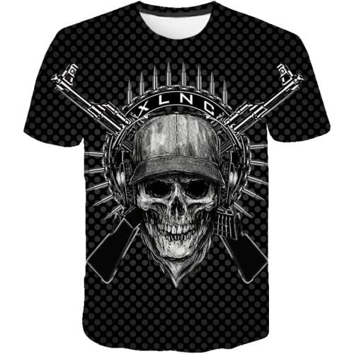 2021new black Skull tshirt 3D Print Punk Rock Casual T-shirt summer men/women T-shirt fashion Funny Short sleeve O-neck tops 5xl