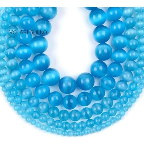 4/6/8/10/12mm Lake Blue Round Cat Eye Loose Spacer Beads Natural Stone Beads For Jewelry Making Needlework DIY Charms Bracelet