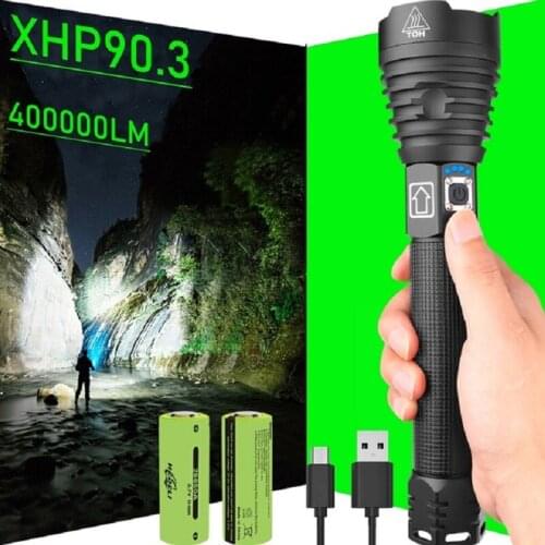 420000 lumens xhp90.3 hunting most powerful led flashlight rechargeable usb torch cree xhp50.2 18650 or 26650 battery lantern