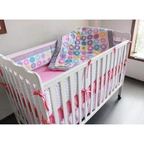 7PCS embroidery Animal prints cotton baby bedding set Baby Quilt Bumper ropa de cuna (4bumpers+duvet+bed cover+bed skirt)