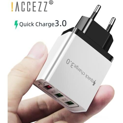 !ACCEZZ 18W Quick Charge 3.0 Charger Adapter For iphone 12 11 Samsung s7 s10 Huawei Travel Wall Charging 3usb EU Plug Charger
