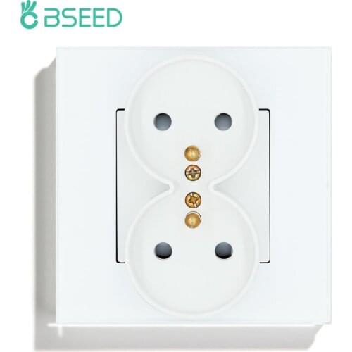 BSEED Double France Socket French Plug Wall Socket France Dual Twin Power Outlet White Black Tempered Glass Panel