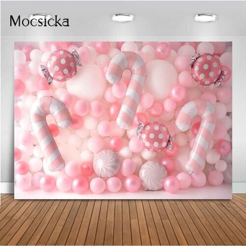 Pink Balloon Wall Backdrop for Girl Photography Newborn Children Cake Smash Candy Balloons Banner Photo Background Portrait Prop