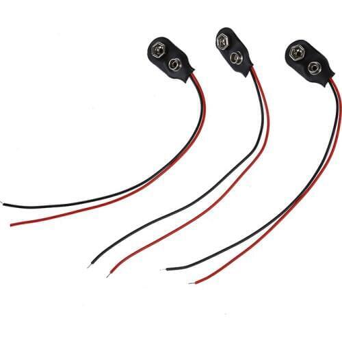 HHO-3 Pcs I Type Faux Leather Shell 9V 9 Volt Battery Clip Connector Cable