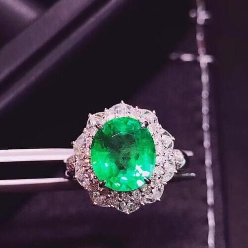 H801 Emerald Ring 3.85ct Pure 18 K Gold Jewelry Nature Green Emerald Diamond Female Rings for women Fine Ring