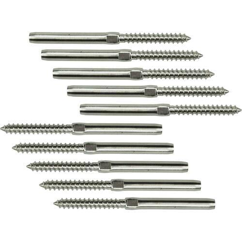 50/30/10 Pack Threaded Terminal Stud End Fitting, for 1/8" Cable Deck Railing, Hand Swage, Stainless Steel T316 Marine Grade