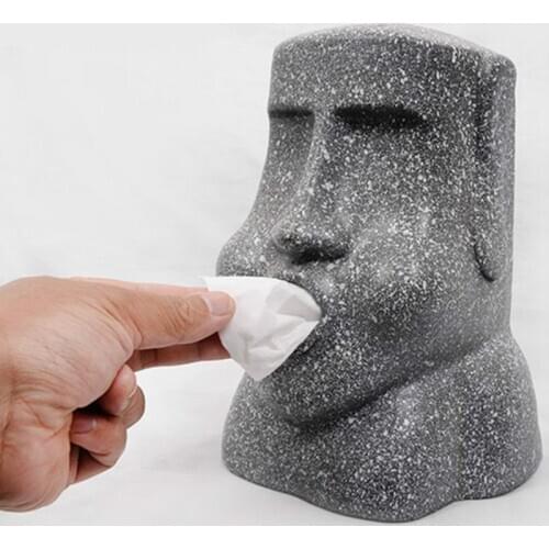 Tissue Box Creative Easter Island Moai Shape Paper Holder Stone Figure Resin Napkin Case Portable Household Car Paper Organizer