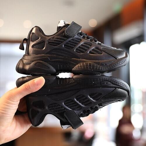 Kids Sneakers For Girls Solid Mesh Leather Boys Shoes Breathable Anti-Slippery Wearable Running Fashion Active Child Sport Shoes