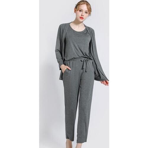 Spring Autumn Hot Sale Modal Pijama Feminino Sexy Sleepwear Set 3 Pieces Pajamas For Women Lounge Wear Casual Lounge Set